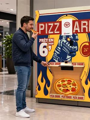 Pizzaautomat TVB von The Vending Brothers - Kunde ist eine Pizza