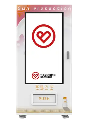 Warenautomat CoolTouch T1 von The Vending Brothers Frontansicht mit Folierung