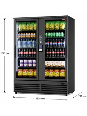 Warenautomat Smart Fridge Ultra von The Vending Brothers Bild mit Abmessungen