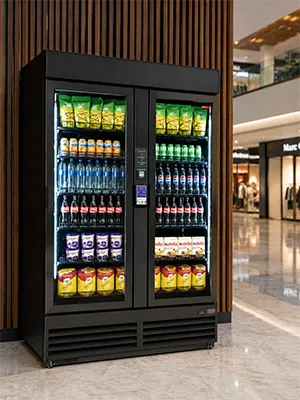 Warenautomat Smart Fridge Ultra von The Vending Brothers installiert in einem Bahnhof