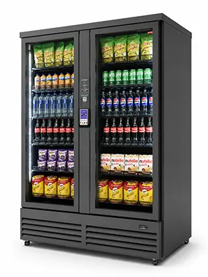 Warenautomat Smart Fridge Ultra von The Vending Brothers seitliche Perspektive