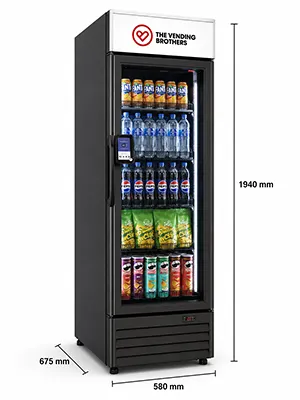 Warenautomat Smart Fridge Mini von The Vending Brothers Bild mit Abmessungen