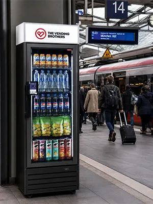 Warenautomat Smart Fridge Mini von The Vending Brothers installiert in einem Bahnhof