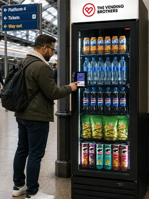 Warenautomat Smart Fridge Mini von The Vending Brothers Präsentation mit Kunden