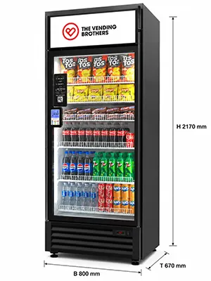 Warenautomat Smart Fridge Max von The Vending Brothers Bild mit Abmessungen